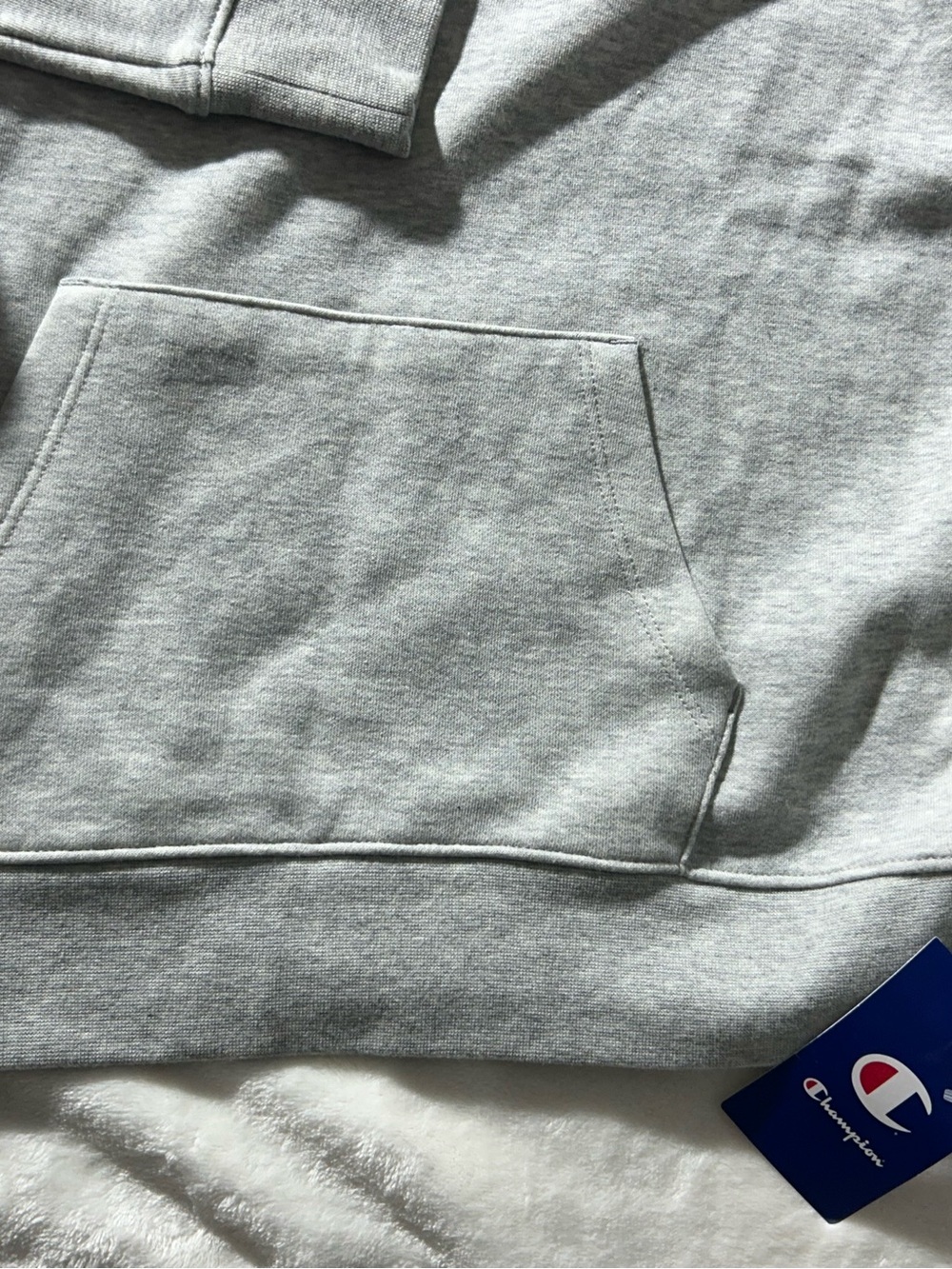 Champion Light Gray Hoodie with Pink Script Logo Kangaroo Pocket Size 16 - Picture 6 of 9